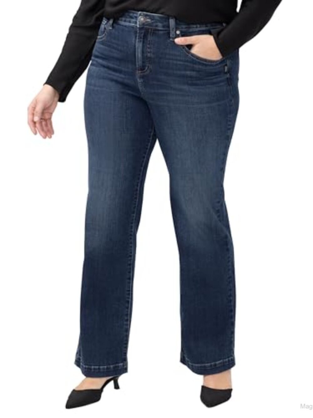 Plus Size High Rise Curvy Fit Trouser Leg Jeans 5-Pocket Stretch